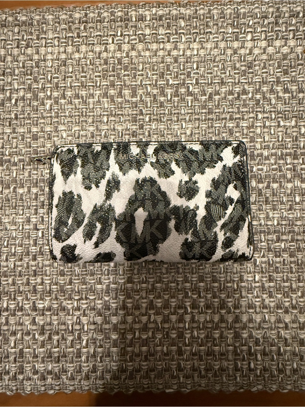 Michael Kors White and Black Leopard-Print Zip Wallet